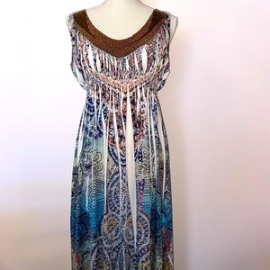 Boston Proper patterned maxi dress with beaded neckline size small NWOT